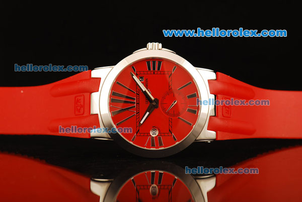 Ulysse Nardin Dual Time Automatic Movement Steel Case with Red Dial and Red Rubber Strap - Click Image to Close